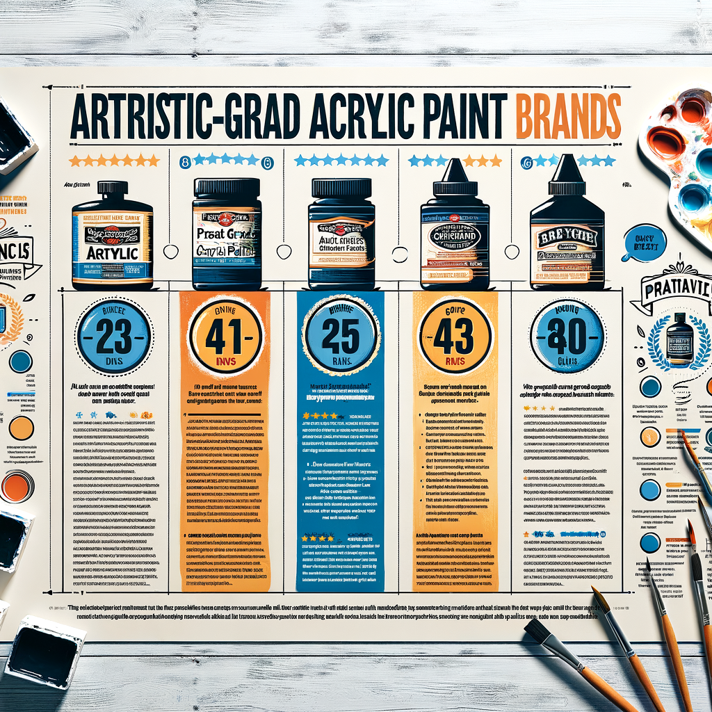 Infographic comparing the best acrylic paint brands, highlighting differences in quality, rankings, and reviews for top artist grade paints.