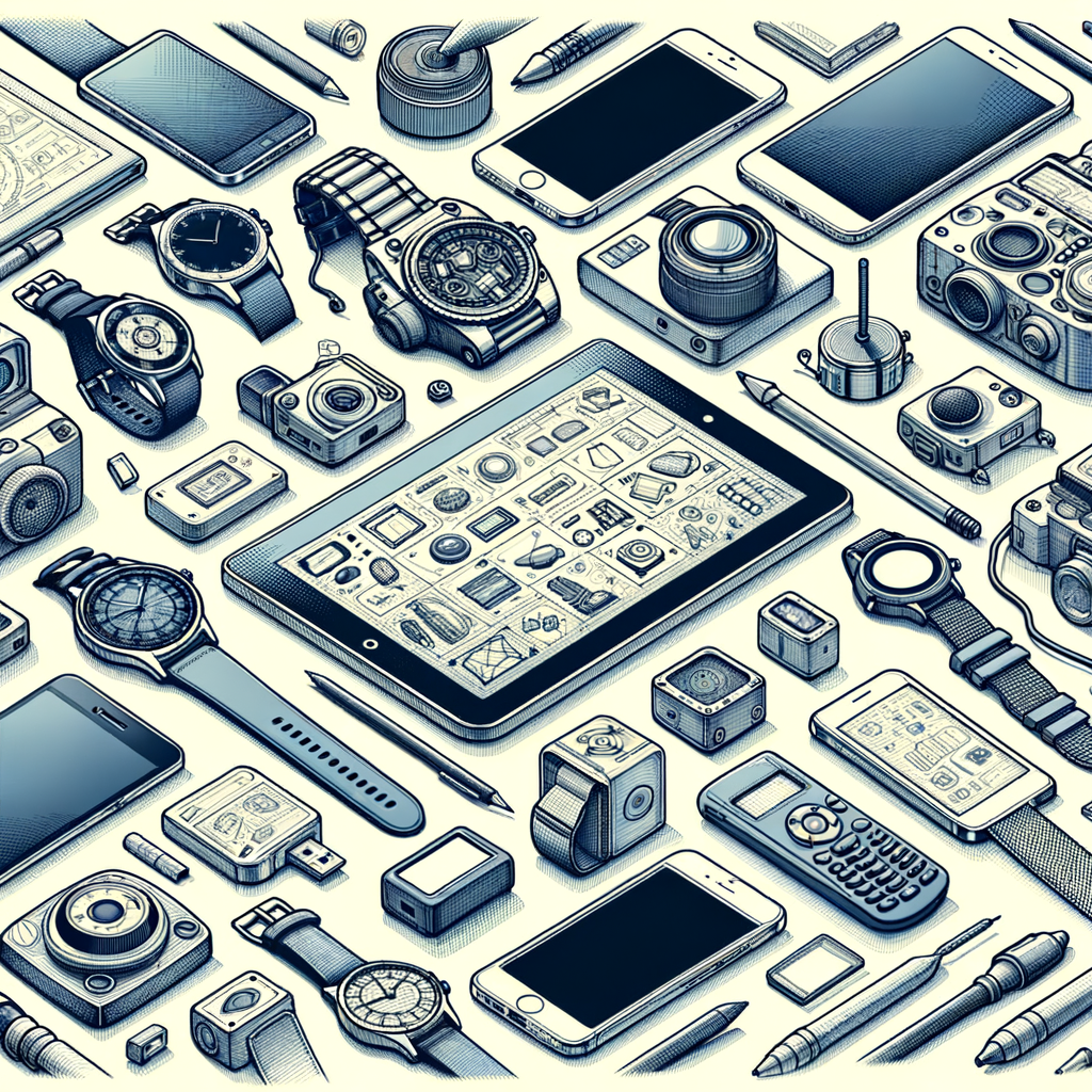 Digital art technology piece featuring gadget illustrations and device sketching, showcasing tech drawing techniques for illustrating electronic devices, serving as a gadget drawing guide with technology sketching tips.