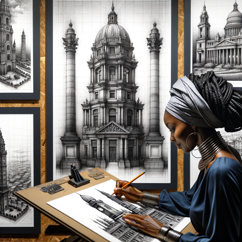 Artist practicing urban sketching techniques, portraying monuments and drawing iconic buildings, highlighting the art of urban sketching and monument illustration techniques.