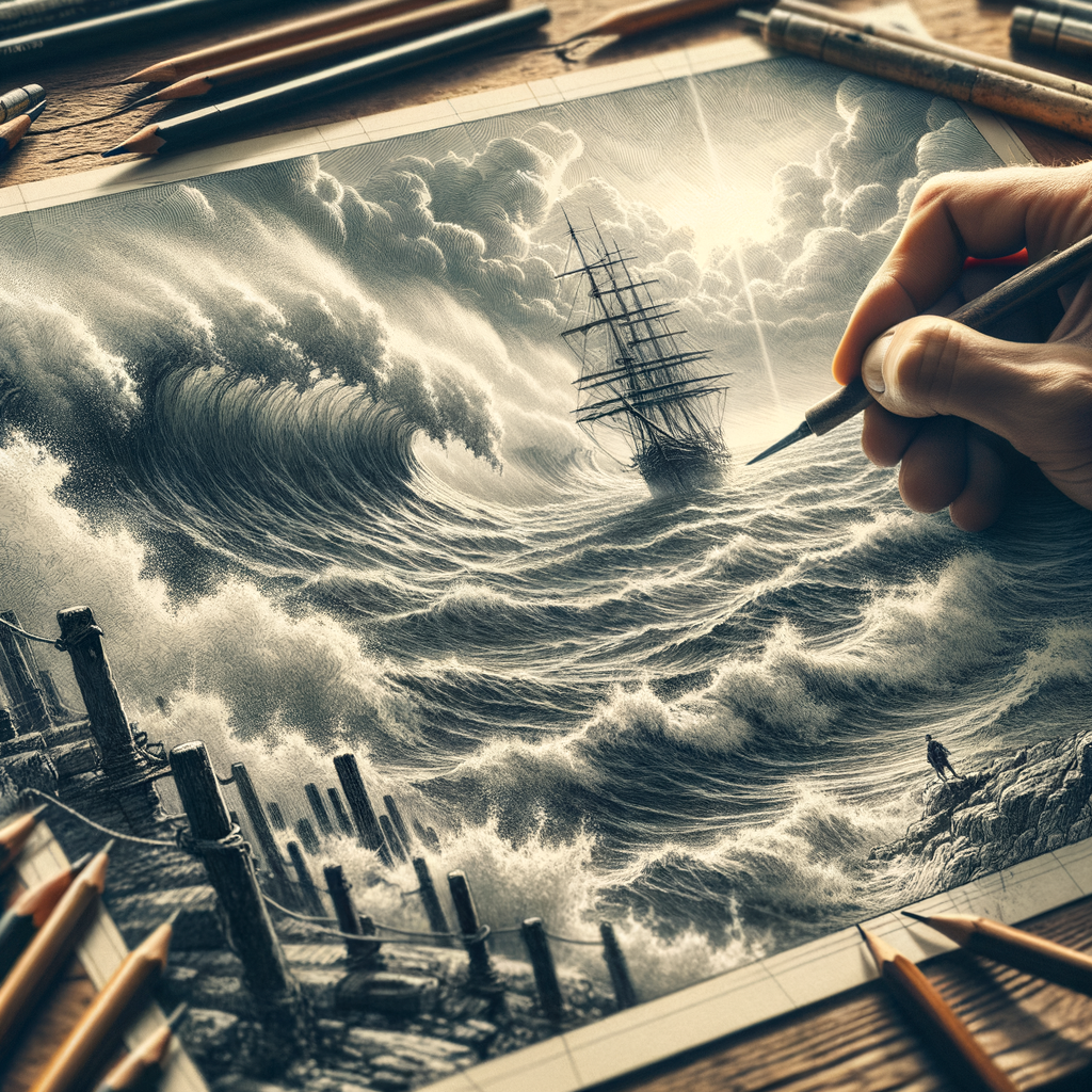 Artist skillfully sketching seascapes, capturing ocean beauty and demonstrating seascape art techniques for drawing the ocean and sketching ocean waves, providing a glimpse into seascape drawing tutorials.