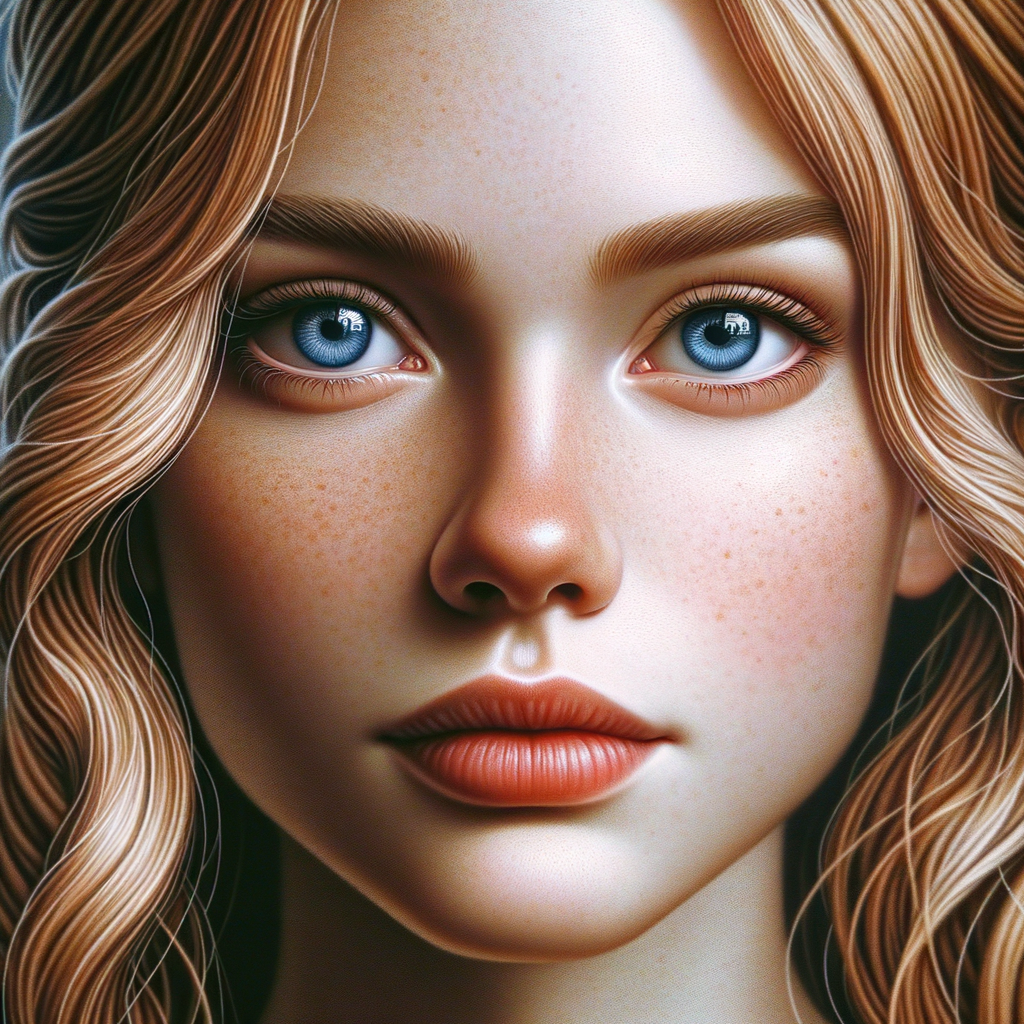 Hyper-realistic portrait of a young woman, showcasing advanced techniques and mastery in hyper-realistic portrait painting.